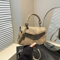 Vintage khaki washed canvas crossbody bag with knotted handle and envelope flap - Brown