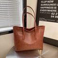Borsa tote marrone stile vintage da donna in ecopelle con grande capacità e manici sottili - Rosso Marrone