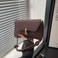 Bolso bandolera cuadrado minimalista malva con hebilla dorada y correa de nudos - Marrón