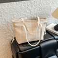 Bolso tote de moda a cuadros beige y amarillos con asas largas y detalles de cordón - Blanco