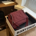 Retro burgundy quilted crossbody bag with metal chain strap in a premium gift box - Red