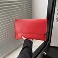Minimalist red leather envelope clutch bag with flap closure and metal D-ring buckle - Bright Red