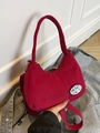 Bolso bandolera minimalista de pana roja con lindo bordado de Dake Duck y cremallera - Rojo