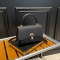 Classic black handbag with sparkling sequins, gold lock and detachable strap - Black