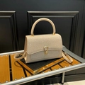 Elegant beige quilted handbag with rhinestone lid and gold metal buckle detail - Khaki