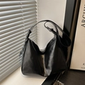 Classic black PU leather hobo tote bag with adjustable silver buckle strap - Black