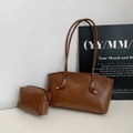 Ensemble fourre-tout marron en simili cuir vintage avec petite pochette à fermeture - Ensemble de 2 pièces (Cabas + Pochette intérieure) / Marron