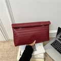 Sac à main minimaliste en cuir tressé bordeaux pour les déplacements quotidiens des femmes - Rouge
