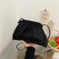 Borsa a tracolla nera leopardata da donna con pieghe e sottile cinturino in velluto - Nero