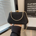 Elegante borsa da sera con paillettes nere e catena dorata da donna - Nero