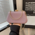 Elegante borsa da sera rosa con paillettes, catena dorata e chiusura con cristallo - Viola