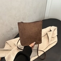 Minimalist dark brown suede crossbody bag with elegant square silhouette for women - Dark Brown