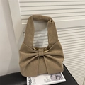 Hellbraune Kunstleder-Tragetasche mit großer Zierschleife und weicher Textur - Khaki (Ohne Anhänger)
