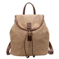 Retro khaki large capacity backpack with brown leather trim and metallic buckle design - Khaki