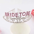Detailed view of silver Bride To Be crown with pink rhinestones and side hair combs - Crown Style Pink