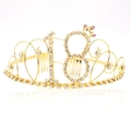 Tiara dorata scintillante per 18 anni con strass bianchi e corona rosa centrale - 18 Anni Oro