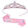 Pink birthday girl sash with glitter letters and a rhinestone tiara for party accessories - Colorful Stone Scroll Crown And Sash