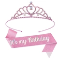 Pink rhinestone heart crown and sparkly It's my Birthday sash for girl's party - Iridescent Heart Crown And Birthday Sash