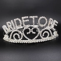 Macro detail of silver Bride to Be tiara with sparkling rhinestones and heart motif - Heart Style