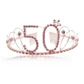Corona 50esimo compleanno in oro rosa con strass rosa e pettini per capelli donna - 50 Anni / Rosa