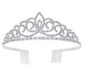 Elegante corona da sposa in argento con strass scintillanti e pettini per capelli - Stile Argento 2 (G27)