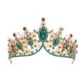 Corona da sposa vintage dorata con cristalli verde smeraldo e gemma marquise - Perline a Mano Verde Base Oro