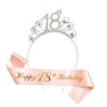 Corona di strass argento per 18 compleanno e fascia in raso rosa per festa set - 18° Compleanno Tiara E Fascia