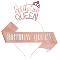 Rose gold Birthday Queen tiara and pink glitter sash set for women party decoration - Rose Gold Crown And Holographic Sash / Rose Gold