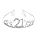 Dettaglio della corona di compleanno argento numero 21 con strass e pettini per capelli - 21 Anni Argento