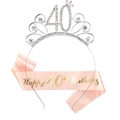Detail of 40th birthday tiara with pink glitter sash and rose gold party accessories - 40th Birthday Tiara And Sash