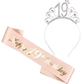 Set fascia rosa per il 19° compleanno e corona di strass argento per festeggiamenti - 19° Compleanno Tiara E Fascia