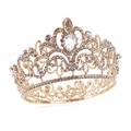 Elegante tiara de novia dorada con diamantes de imitación y cristal central de gota - Dorado