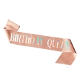 Detail of rose gold glitter birthday queen sash with holographic lettering finish - Rose Gold Holographic QUEEN
