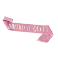 Pink glitter sash with holographic Birthday Queen text for birthday party celebration - Pink Fabric Holographic QUEEN