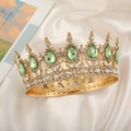 Macro detail of luxury gold bridal crown with green crystals and sparkling rhinestones - Gold Base-Light Green