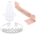 Détails du voile en maille blanche, écharpe Bride to Be or rose et diadème argenté brillant - Ensemble Paillettes Or Rose (Set 4)