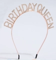 Serre-tête Birthday Queen en or rose avec strass blancs étincelants pour fête - Set Serre-tête Écharpe Or Rose / Bandeau Or Rose Unique