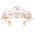 Macro view of gold Birthday Queen tiara with white rhinestones and side combs - Queen Style (BIRTHDAY QUEEN) / Queen - Gold