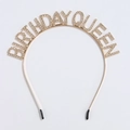 Serre-tête BIRTHDAY QUEEN doré avec strass pour fêtes d'anniversaire de filles - Set Serre-tête Écharpe Or / Bandeau Or Unique