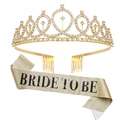 Ensemble Bride to Be en or rose avec diadème en cristal et écharpe scintillante pour mariée - Parure Or 1