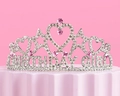 Close-up of silver birthday girl crown with sparkling pink and white rhinestones - Star Heart Girl Style / Star Heart Girl - Silver