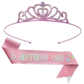 Pink heart rhinestone crown and Birthday Girl sash set for kids birthday party - Pink Heart Crown And Sash