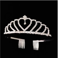 Silver rhinestone tiara with heart pendant and hair combs for birthday party dress - Single Heart Silver Tiara