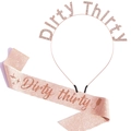 Rosegoldenes Dirty Thirty Strass-Stirnband und Glitzerschärpe-Set für den 30. Geburtstag - DIRTY Buchstabens Stil / Roségold