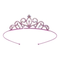 Pink heart-shaped crown headband for girls featuring shimmering colorful rhinestones - Pink Iridescent Stone Heart Hollow Tiara