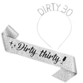 Silbernes Dirty Thirty Glitzer-Schärpe und Stirnband-Set für die 30. Geburtstagsfeier Deko - Silber Stil / Silber
