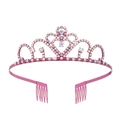 Pink heart tiara headband with colorful rhinestones and side combs for girls - Pink Painted Base Colorful Stone Comb Tiara