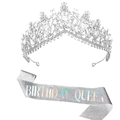 Set Birthday Queen con tiara di strass argentati e fascia da festa argento brillante - Set Gioielli d'Argento