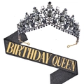 Set per il compleanno con corona di strass neri e fascia glitterata Birthday Queen - Set con Zirconia Nera