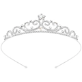 Elegant silver heart tiara with sparkling rhinestones and crystal floral centerpiece - Silver Heart Floral Iridescent Stone Tiara